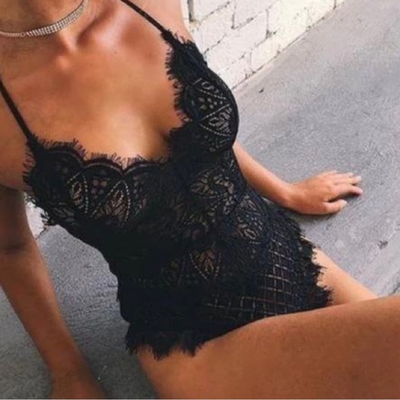 Salt and Lace Intimates Love Me In Black Lace Bodysuit Small - Picture 2 of 13